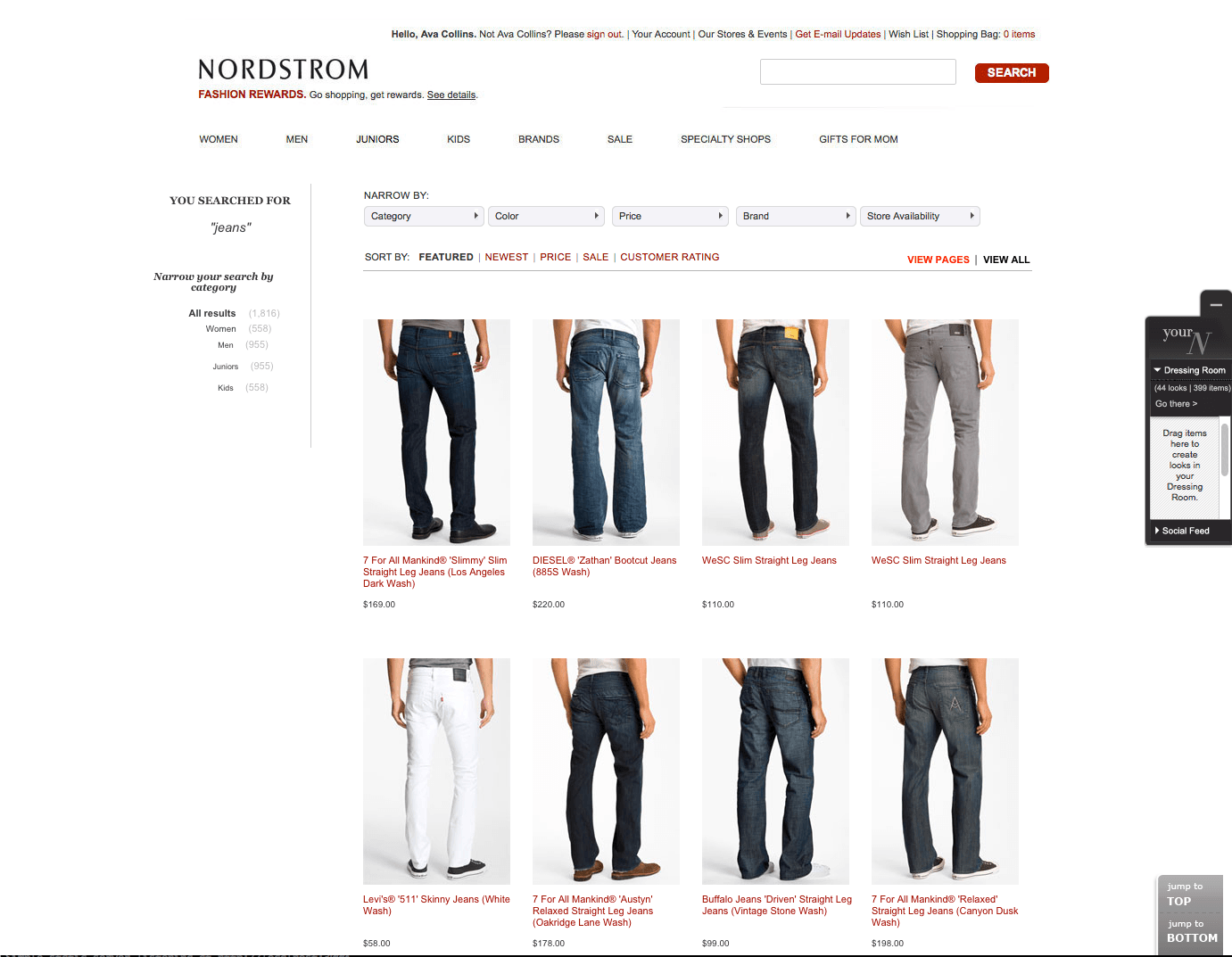 Screenshot of a Nordstrom online shopping interface.