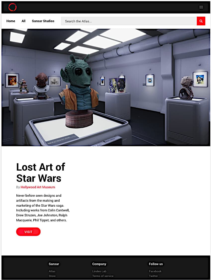 Screenshot of the Sansar web atlas experience browser.